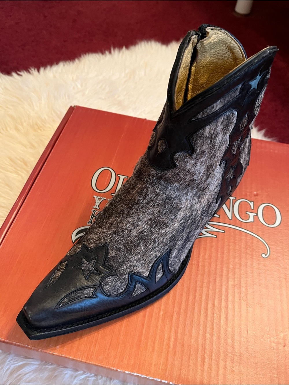 Old Gringo Black and Gray Hair-On Leather Western Ankle Boots